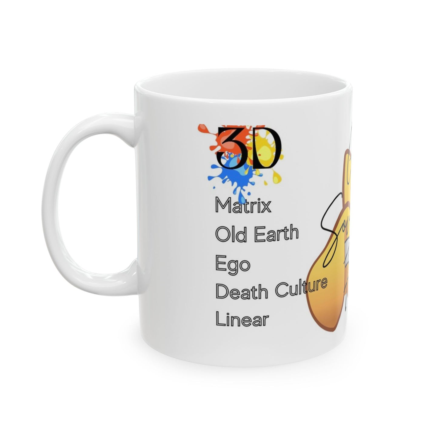 Ceramic Mug, (11oz), 3D & 5D Comparison Earth Ascension Mug, God Sovereign Free Divine Principles, Gift for Him or Her, Unique Boutique Holiday Christmas Birthday Gift, 5D Earth Ascension Art by Divine Arts
