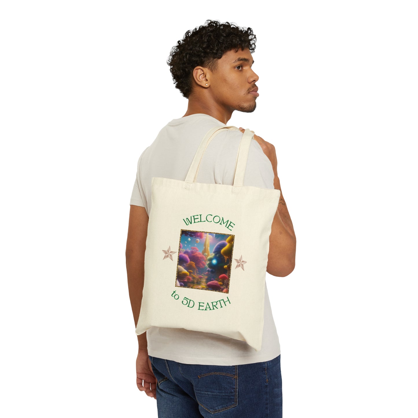 Divine Arts 100% Cotton Canvas Compact Lightweight Spiritual Fantasy Utopia Earth 5D Freedom Ascension Art Tote Bag