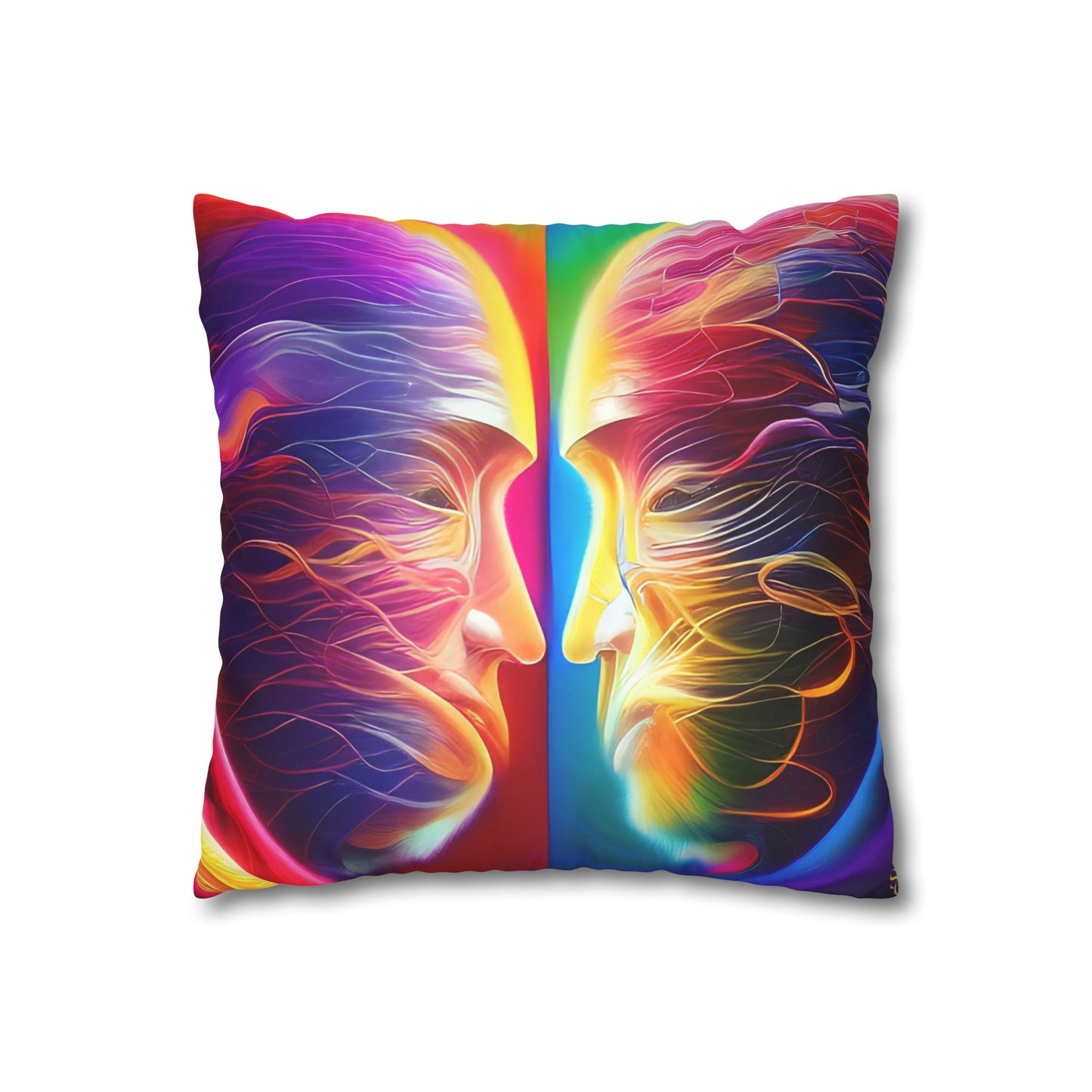Divine Arts Psychedelic Fantasy Hierogamic Divine Union Kingdom Within Double-Sided Print Rainbow Colors Faux Suede Square Pillow Cover