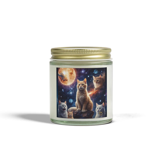 Premium Coconut Apricot Wax Scented Candles, Various Floral & Spice Fragrances (4oz), Spiritual Christmas Holiday Cat Lover Pet Gift, Ginger Tabby & White Cats Galaxy Space Fantasy Cat Art, by Divine Arts
