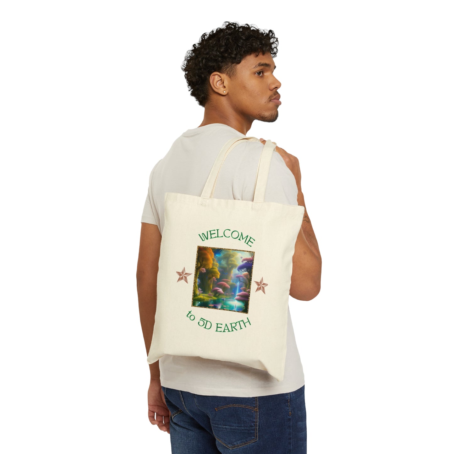 Divine Arts 100% Cotton Canvas Compact Lightweight Spiritual Fantasy Utopia Earth 5D Freedom Ascension Art Tote Bag