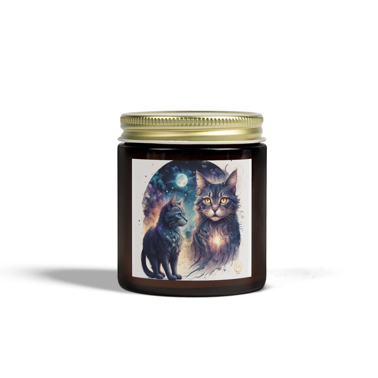Premium Coconut Apricot Wax Scented Candles, Various Floral & Spice Fragrances (4oz), Spiritual Christmas Holiday Cat Lover Pet Gift, Ginger, White, Brown Tabby & Gray Cats Galaxy Space Fantasy Cat Art, by Divine Arts