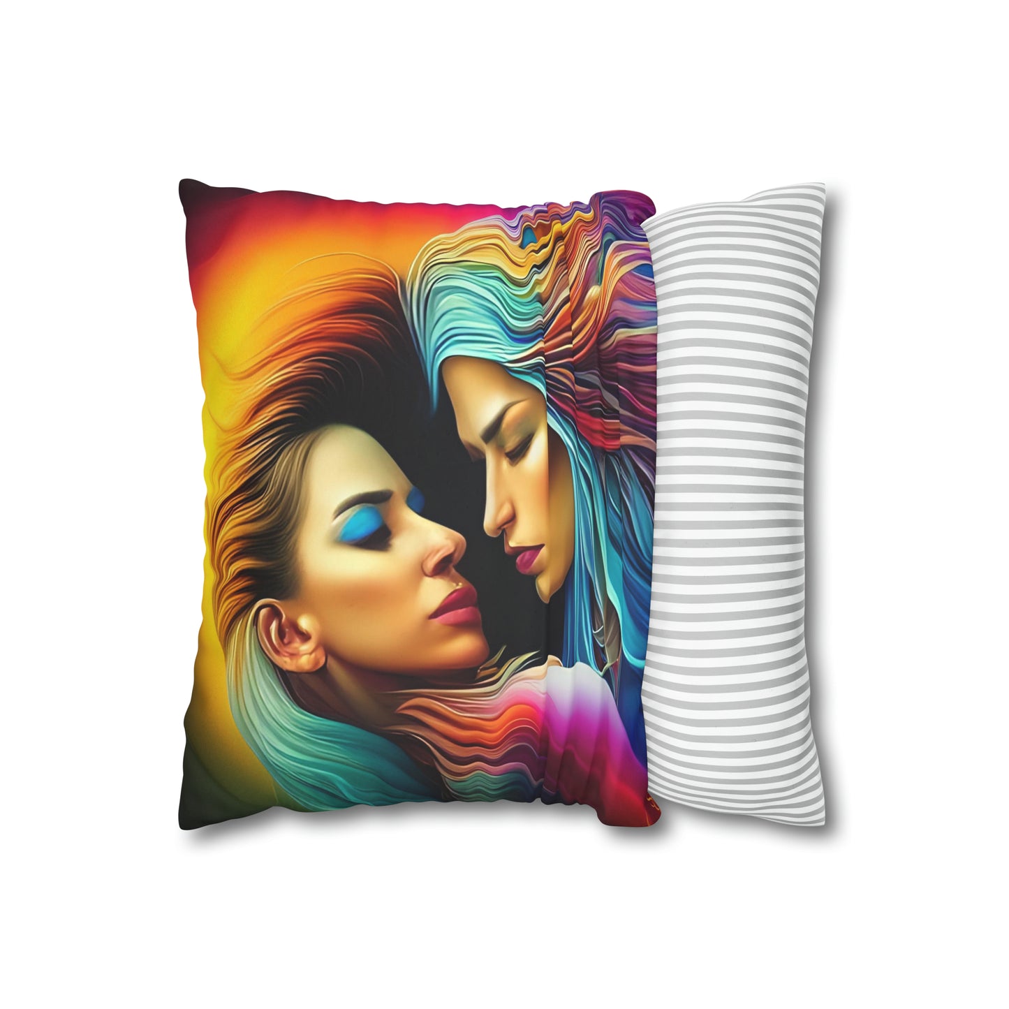 Divine Arts Psychedelic Fantasy Hierogamic Divine Union Kingdom Within Double-Sided Print Rainbow Colors Faux Suede Square Pillow Cover