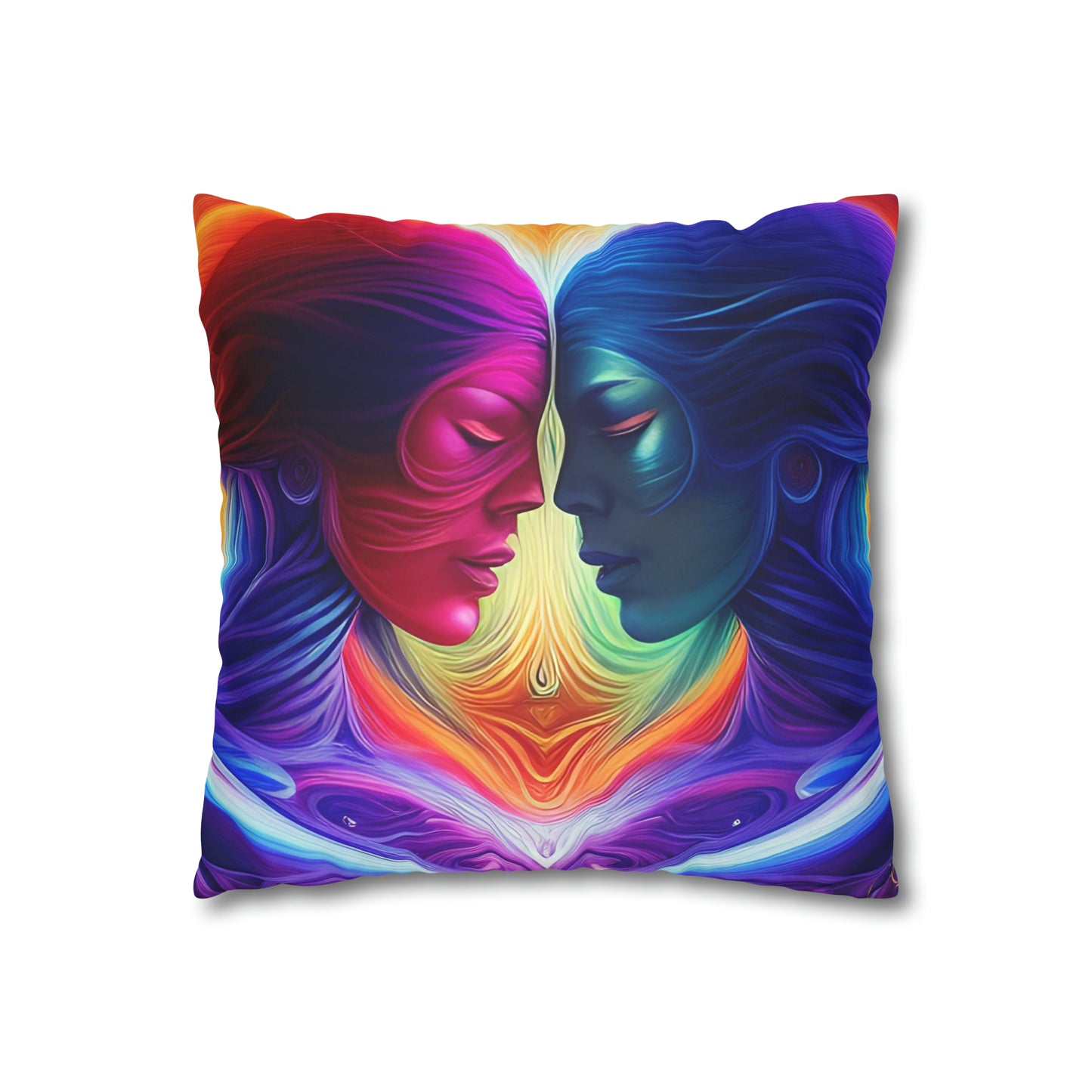 Divine Arts Psychedelic Fantasy Hierogamic Divine Union Kingdom Within Double-Sided Print Rainbow Colors Faux Suede Square Pillow Cover
