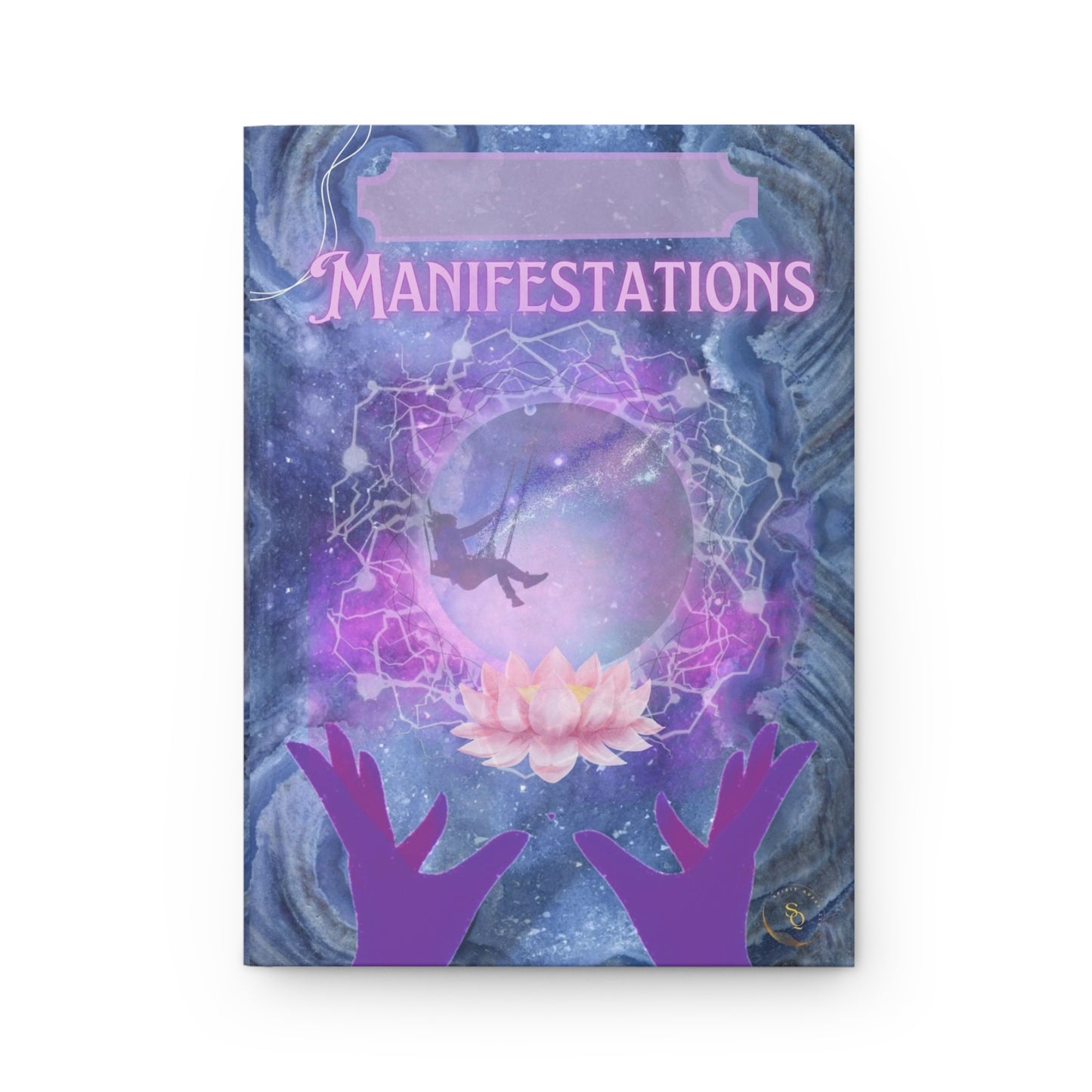 Divine Arts Hardcover Matte Laminate Coating Ruled Line Fantasy Violet Pink & Purple Divine Feminine Hands Levitating a Electrically Charged Crystal on a Pink Lotus with Gal Riding on a Space Swing Inside Manifestation Journal Stationery Notebook