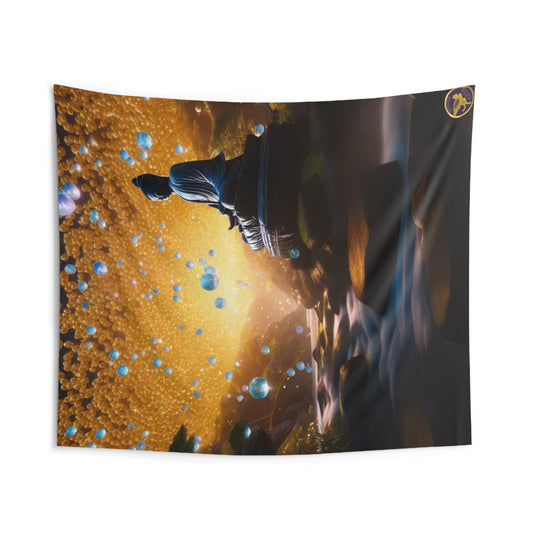 Indoor Polyester Wall Tapestry (88"X 104"), Buddha in Samadhi Bliss Meditation in Outdoors Nature Amidst Sea of Bubbles, Diamond Sutra Art, by Divine Arts