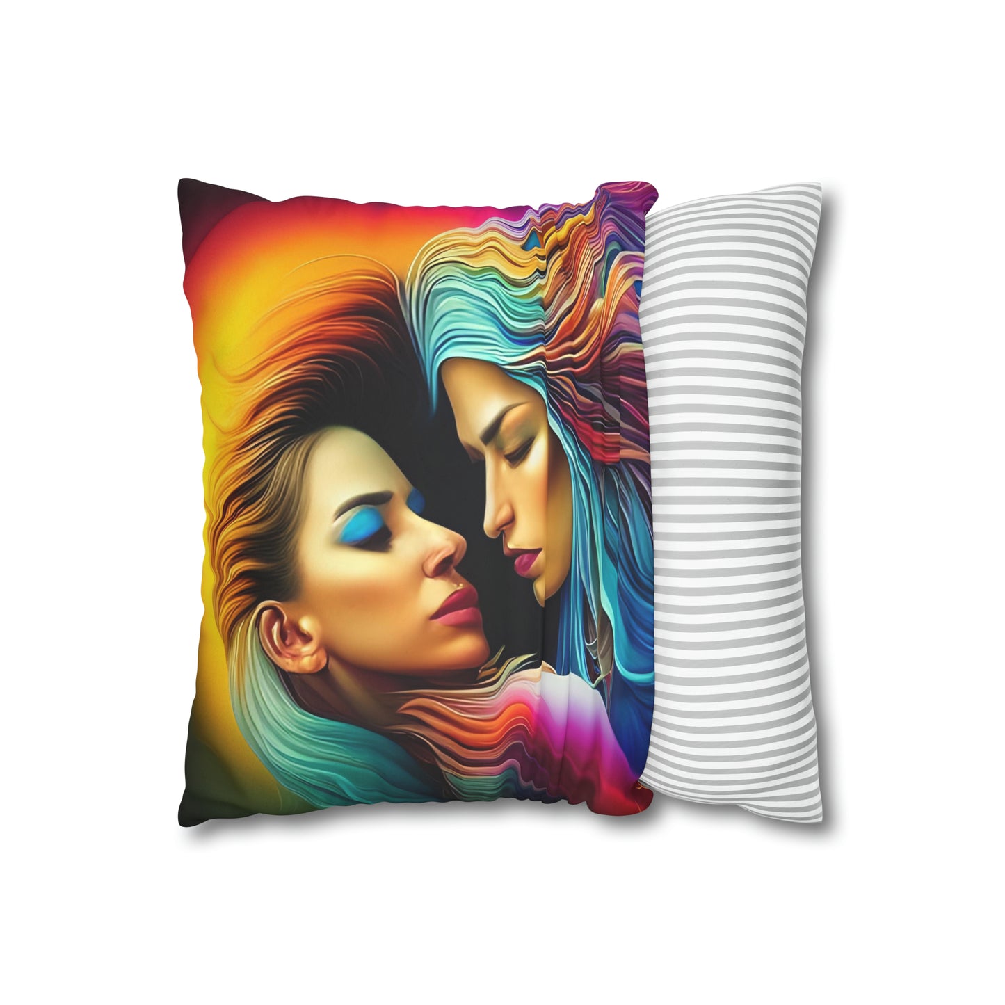 Divine Arts Psychedelic Fantasy Hierogamic Divine Union Kingdom Within Double-Sided Print Rainbow Colors Faux Suede Square Pillow Cover