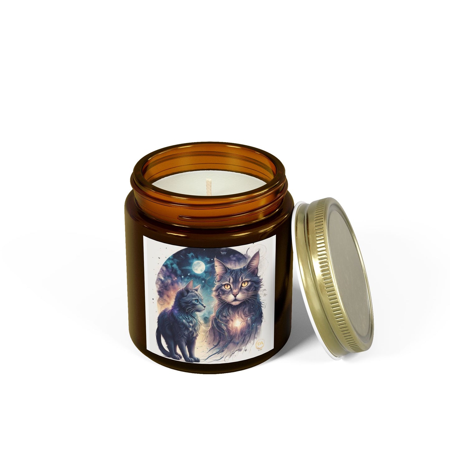 Premium Coconut Apricot Wax Scented Candles, Various Floral & Spice Fragrances (4oz), Spiritual Christmas Holiday Cat Lover Pet Gift, Ginger, White, Brown Tabby & Gray Cats Galaxy Space Fantasy Cat Art, by Divine Arts