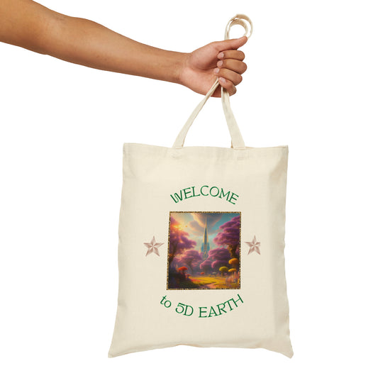 Divine Arts 100% Cotton Canvas Compact Lightweight Spiritual Fantasy Utopia Earth 5D Freedom Ascension Art Tote Bag