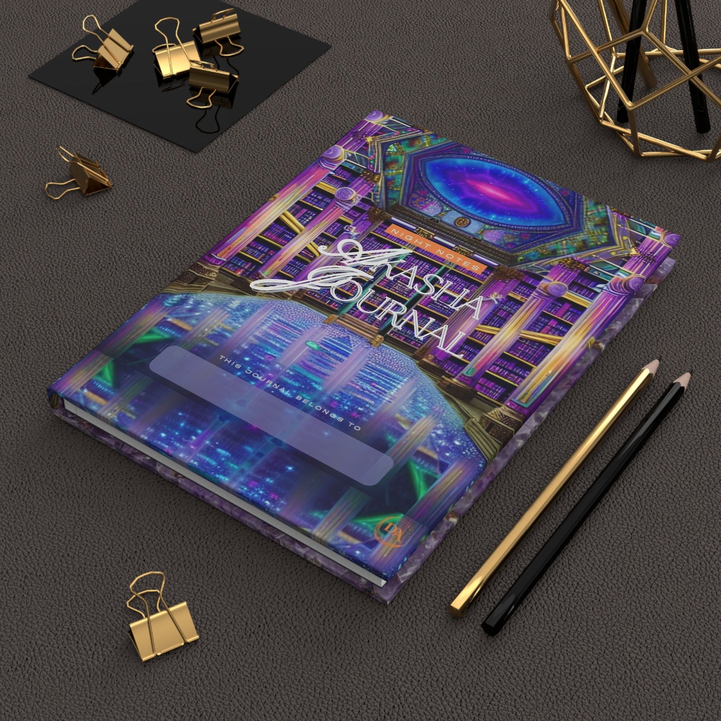 Amethyst Akasha Hardcover Journal โ Crystal-Galaxy Night Notes Notebook by Divine Arts