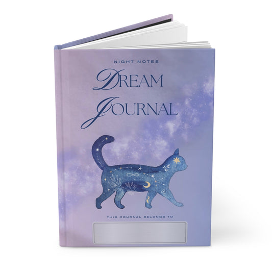 Divine Arts Hardcover Dream Journal Notebook Stationery Matte Laminate Coating Wraparound Art Ruled Line - Spiritual Fantasy Galaxy Art Purple Lavendar Cat Lover  Starry Universe Cover Art
