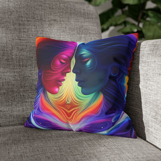 Divine Arts Psychedelic Fantasy Hierogamic Divine Union Kingdom Within Double-Sided Print Rainbow Colors Faux Suede Square Pillow Cover