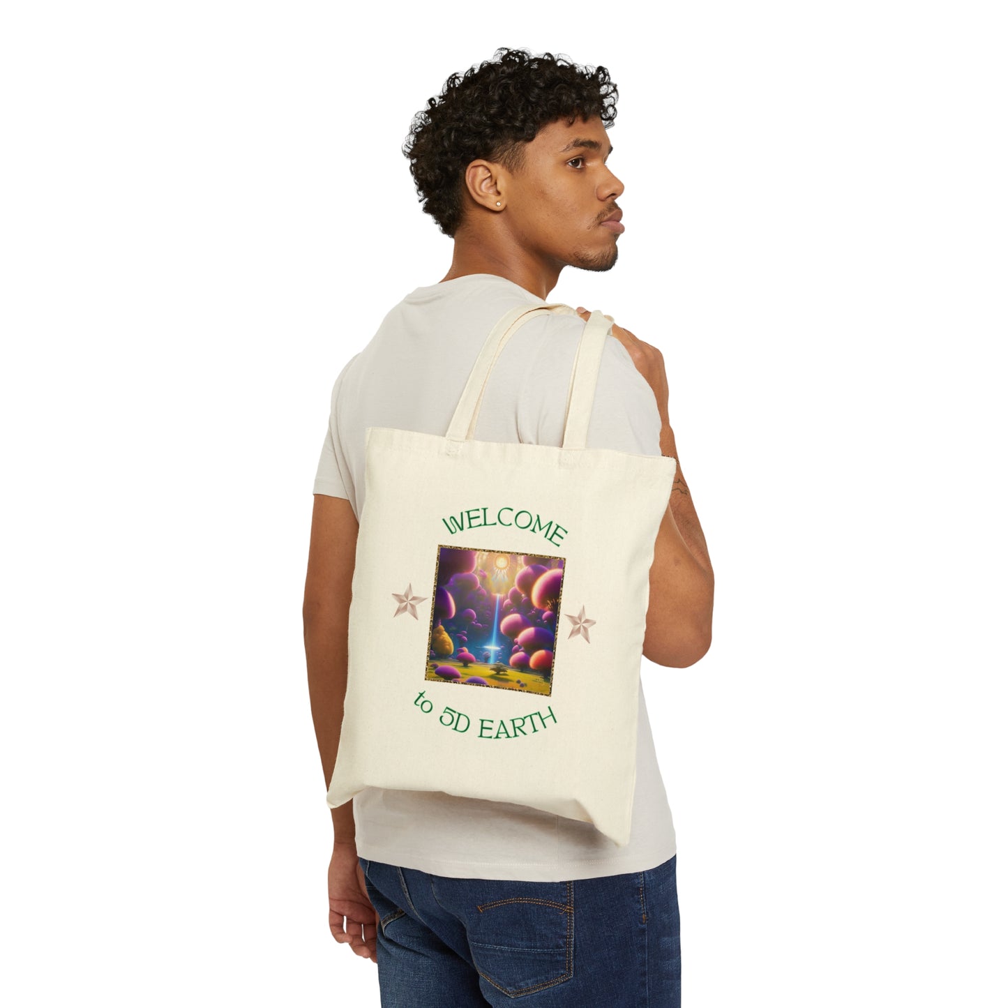 Divine Arts 100% Cotton Canvas Compact Lightweight Spiritual Fantasy Utopia Earth 5D Freedom Ascension Art Tote Bag