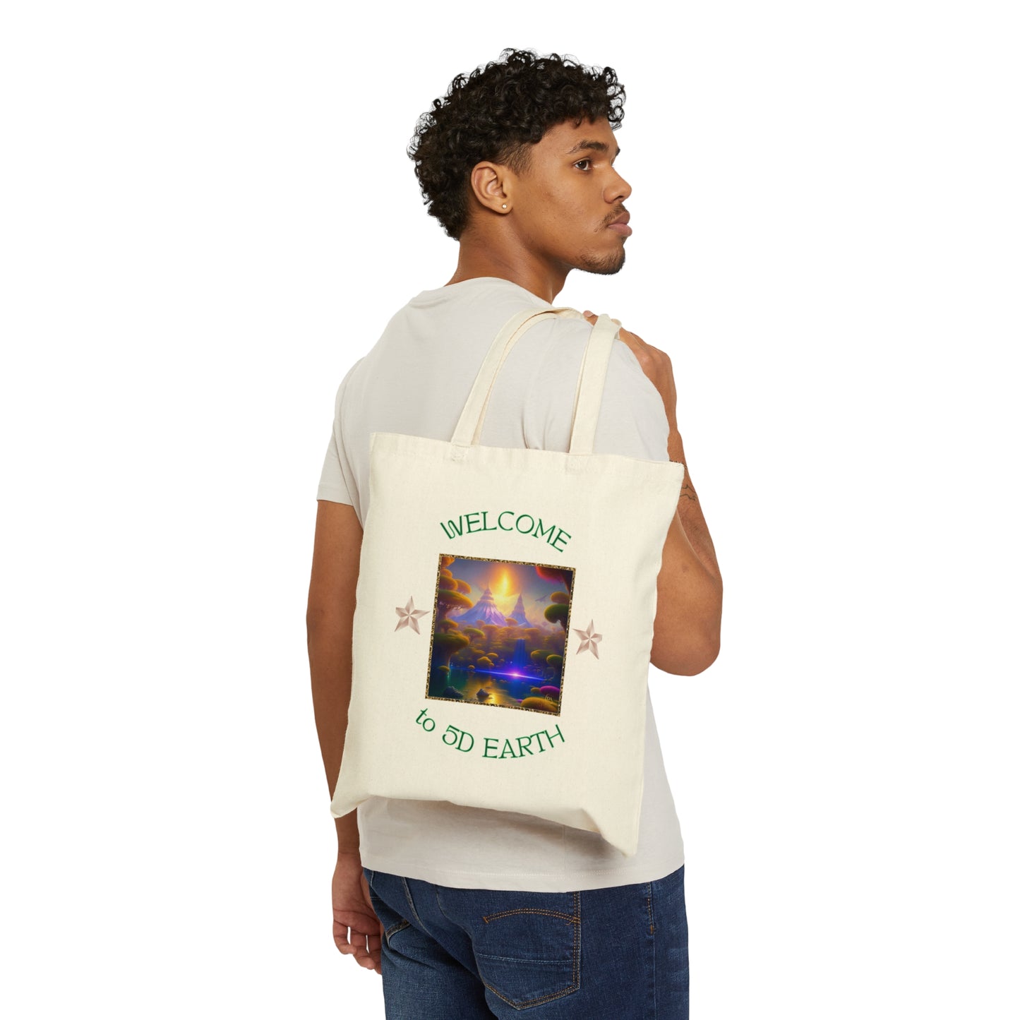 Divine Arts 100% Cotton Canvas Compact Lightweight Spiritual Fantasy Utopia Earth 5D Freedom Ascension Art Tote Bag