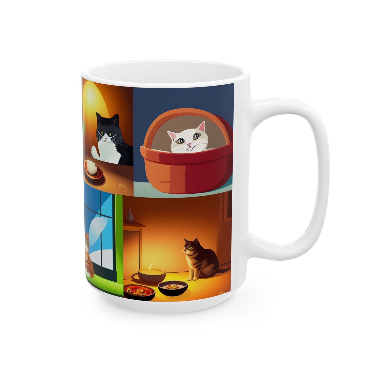 Cat Lover Ceramic Mug (11 oz, 15 oz) - Daily Life of Cats Animation Vignettes Pet Gift for Him or Her by Divine Arts