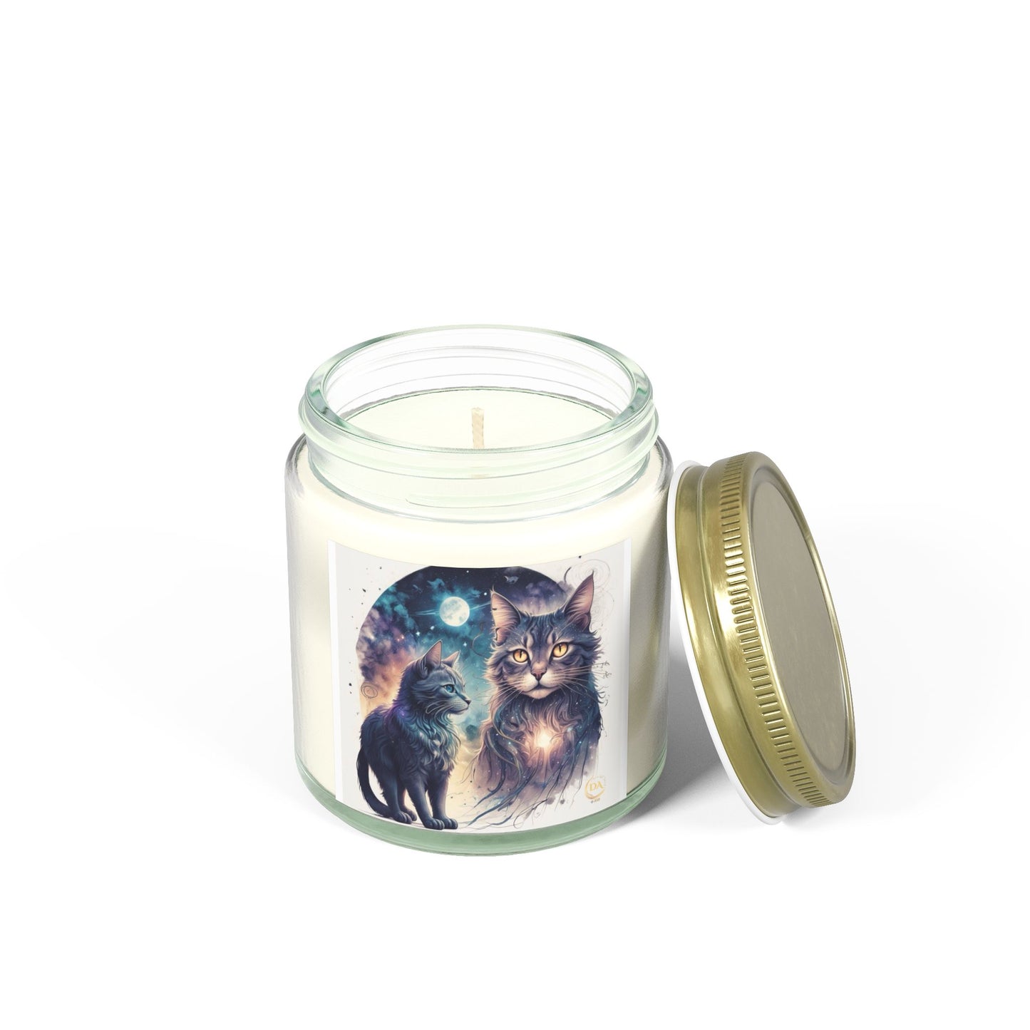 Premium Coconut Apricot Wax Scented Candles, Various Floral & Spice Fragrances (4oz), Spiritual Christmas Holiday Cat Lover Pet Gift, Ginger, White, Brown Tabby & Gray Cats Galaxy Space Fantasy Cat Art, by Divine Arts