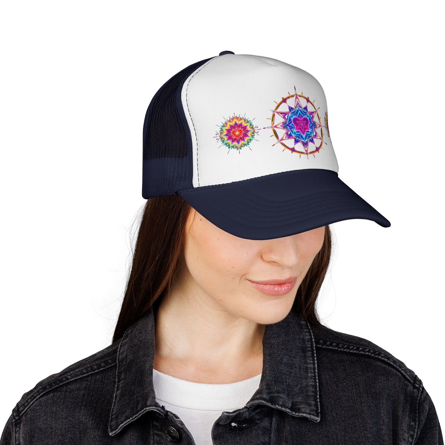Psychedelic Sacred Geometry Galaxy Light Body Merkaba Trucker Cap by Divine Arts