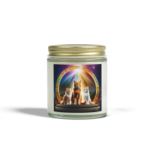 Premium Coconut Apricot Wax Scented Candles, Various Floral & Spice Fragrances (4oz), Spiritual Christmas Holiday Cat Lover Pet Gift, Ginger Tabby & White Cats Galaxy Space Fantasy Cat Art, by Divine Arts