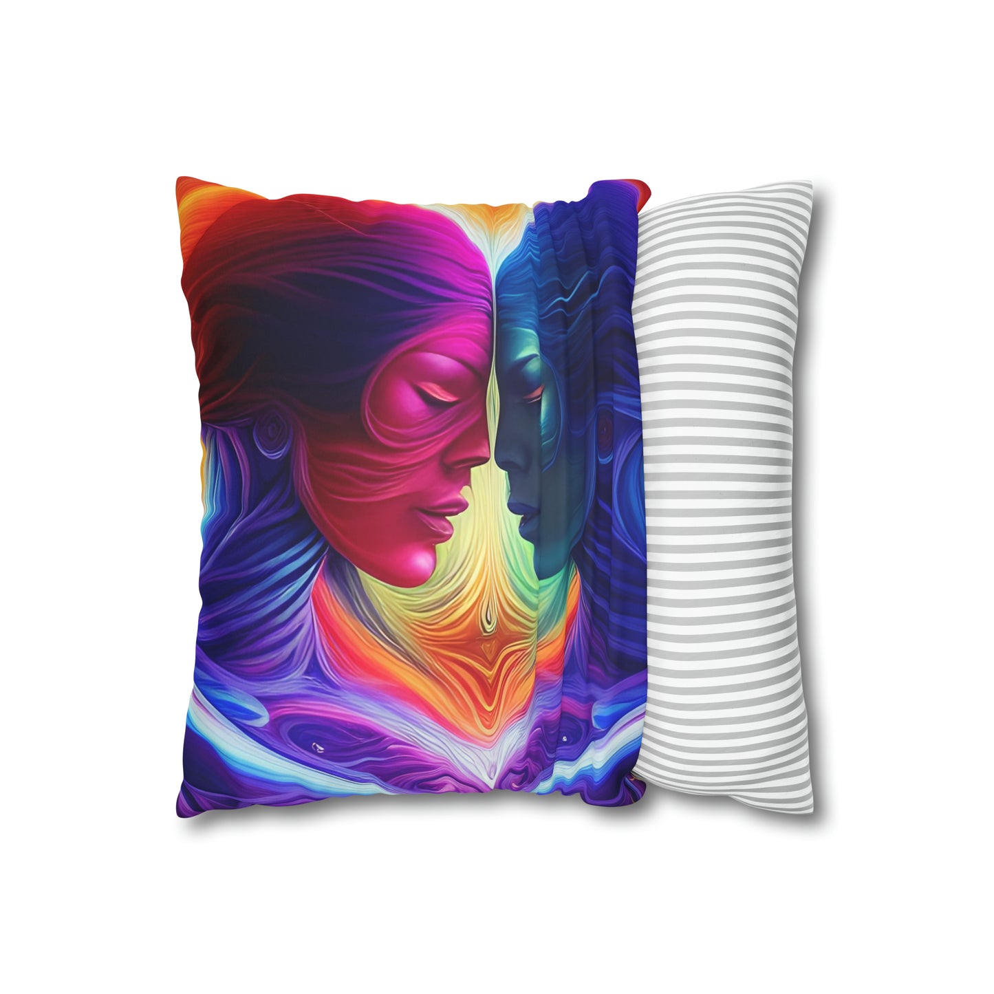 Divine Arts Psychedelic Fantasy Hierogamic Divine Union Kingdom Within Double-Sided Print Rainbow Colors Faux Suede Square Pillow Cover