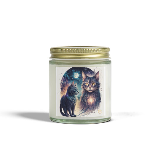 Premium Coconut Apricot Wax Scented Candles, Various Floral & Spice Fragrances (4oz), Spiritual Christmas Holiday Cat Lover Pet Gift, Ginger, White, Brown Tabby & Gray Cats Galaxy Space Fantasy Cat Art, by Divine Arts