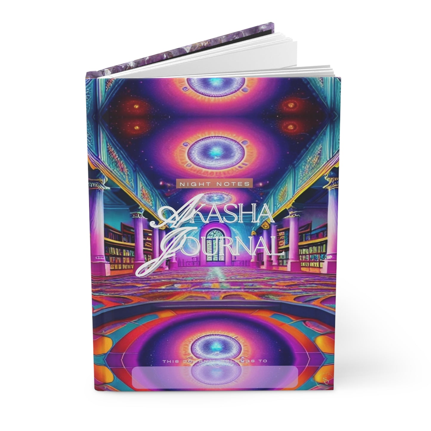 Divine Arts Hardcover Matte Laminate Coating Ruled Line Psychedelic Fantasy Galaxy Space Art Akashic Records Hall of Records Universal Comsic Library of Consciousness Front Cover and Amethyst Crystal Design Back Cover Journal Stationery Notebook