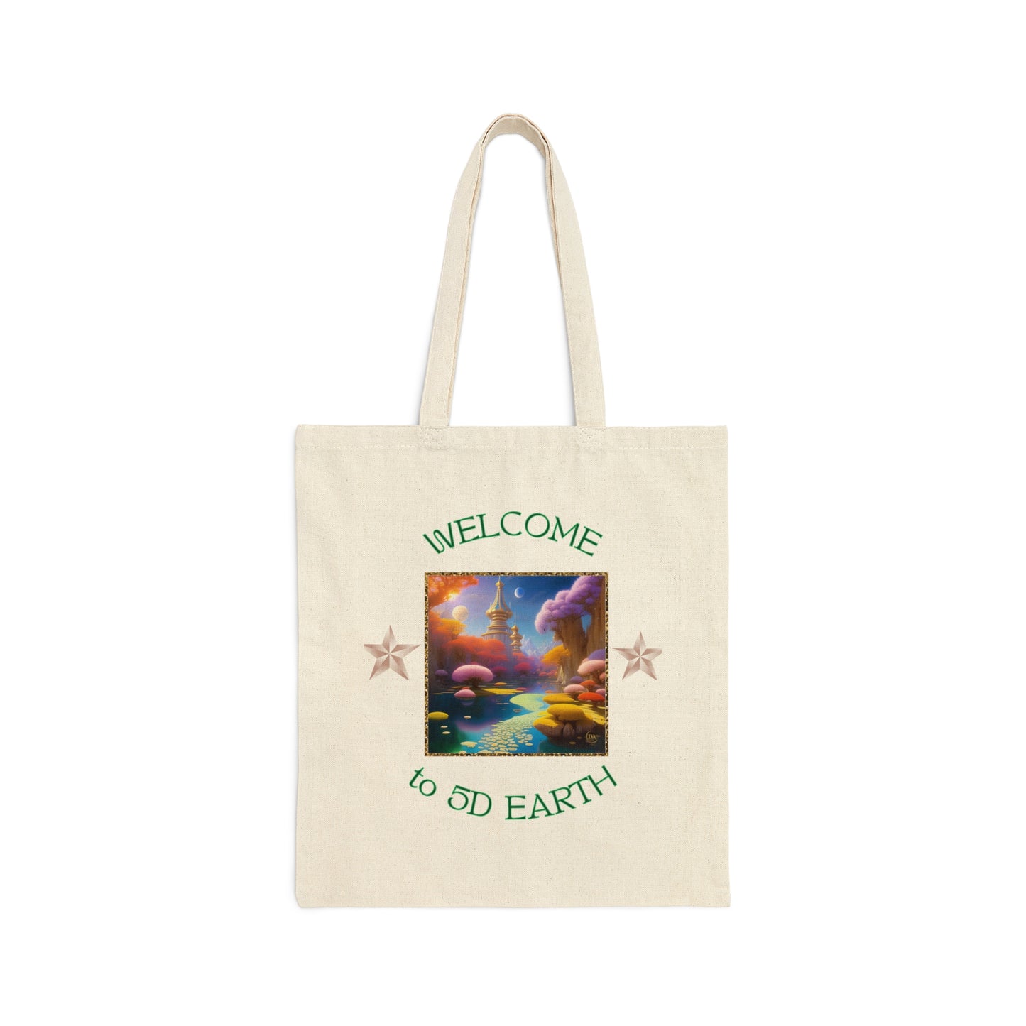 Divine Arts 100% Cotton Canvas Compact Lightweight Spiritual Fantasy Utopia Earth 5D Freedom Ascension Art Tote Bag
