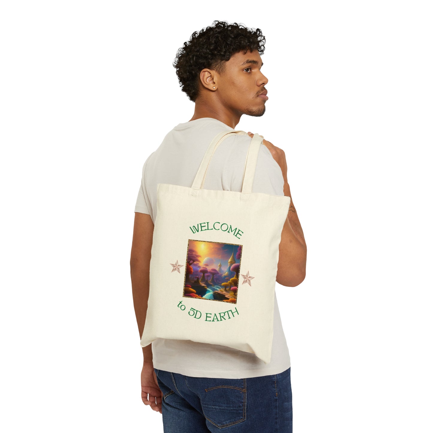 Divine Arts 100% Cotton Canvas Compact Lightweight Spiritual Fantasy Utopia Earth 5D Freedom Ascension Art Tote Bag