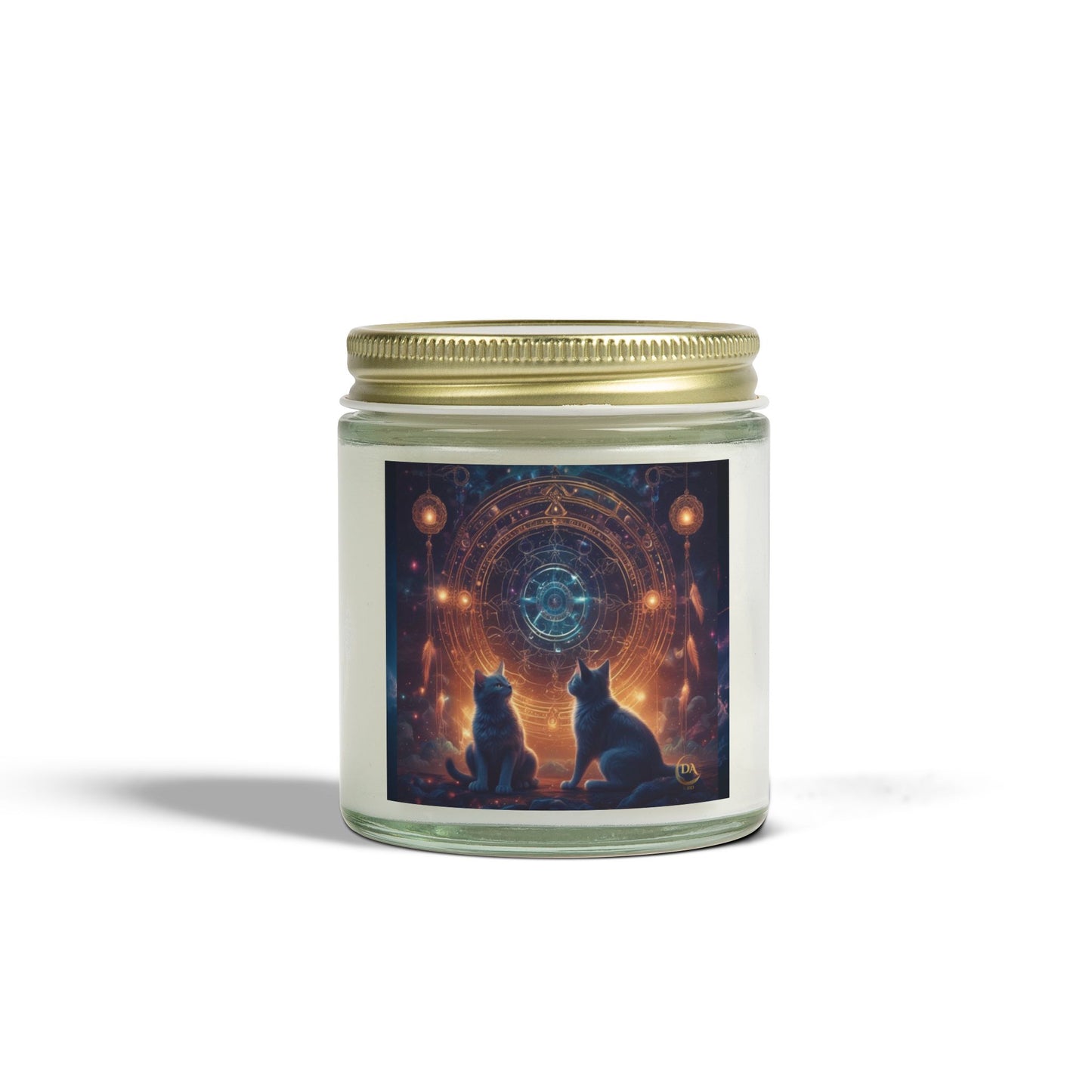 Premium Coconut Apricot Wax Scented Candles, Various Floral & Spice Fragrances (4oz), Spiritual Christmas Holiday Cat Lover Pet Gift, Black Cats Sacred Geometry Galaxy Space Fantasy Cat Art, by Divine Arts