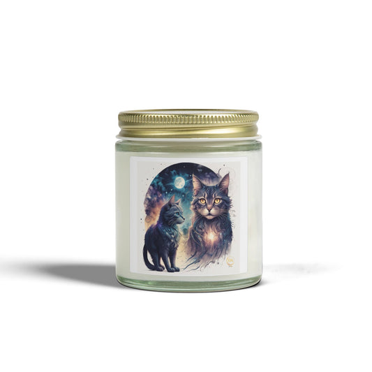 Premium Coconut Apricot Wax Scented Candles, Various Floral & Spice Fragrances (4oz), Spiritual Christmas Holiday Cat Lover Pet Gift, Ginger, White, Brown Tabby & Gray Cats Galaxy Space Fantasy Cat Art, by Divine Arts