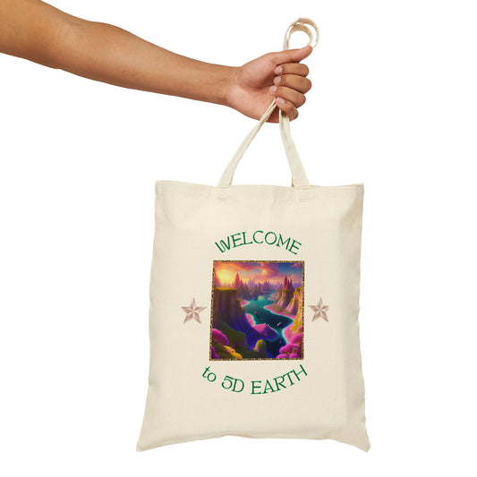 Divine Arts 100% Cotton Canvas Compact Lightweight Spiritual Fantasy Utopia Earth 5D Freedom Ascension Art Tote Bag