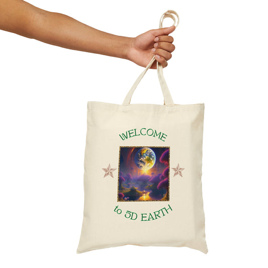 Divine Arts 100% Cotton Canvas Compact Lightweight Spiritual Fantasy Utopia Earth 5D Freedom Ascension Art Tote Bag