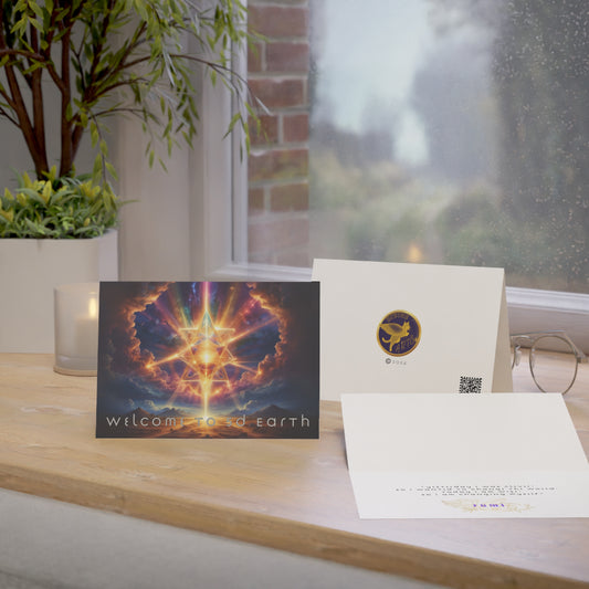 Greeting Cards (10, 30, & 50, 5" x 7" Double Coated), Earth 5D, Merkaba Art, Earth Chakra, Golden Age, Ascension, Digital Art, Christmas, Holiday Earth Day, Rumi Sufi Mystic Inspirational Poetry Quotes, Gift for Him or Her, by Divine Arts