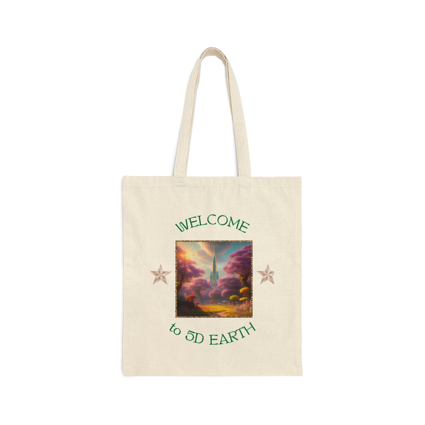 Divine Arts 100% Cotton Canvas Compact Lightweight Spiritual Fantasy Utopia Earth 5D Freedom Ascension Art Tote Bag