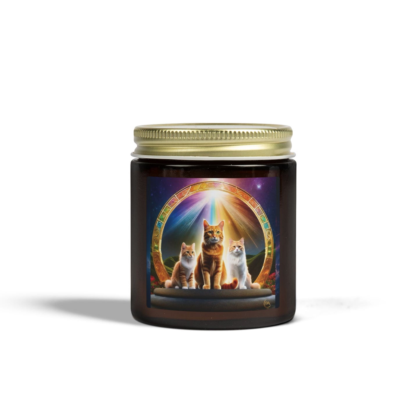 Premium Coconut Apricot Wax Scented Candles, Various Floral & Spice Fragrances (4oz), Spiritual Christmas Holiday Cat Lover Pet Gift, Ginger Tabby & White Cats Galaxy Space Fantasy Cat Art, by Divine Arts