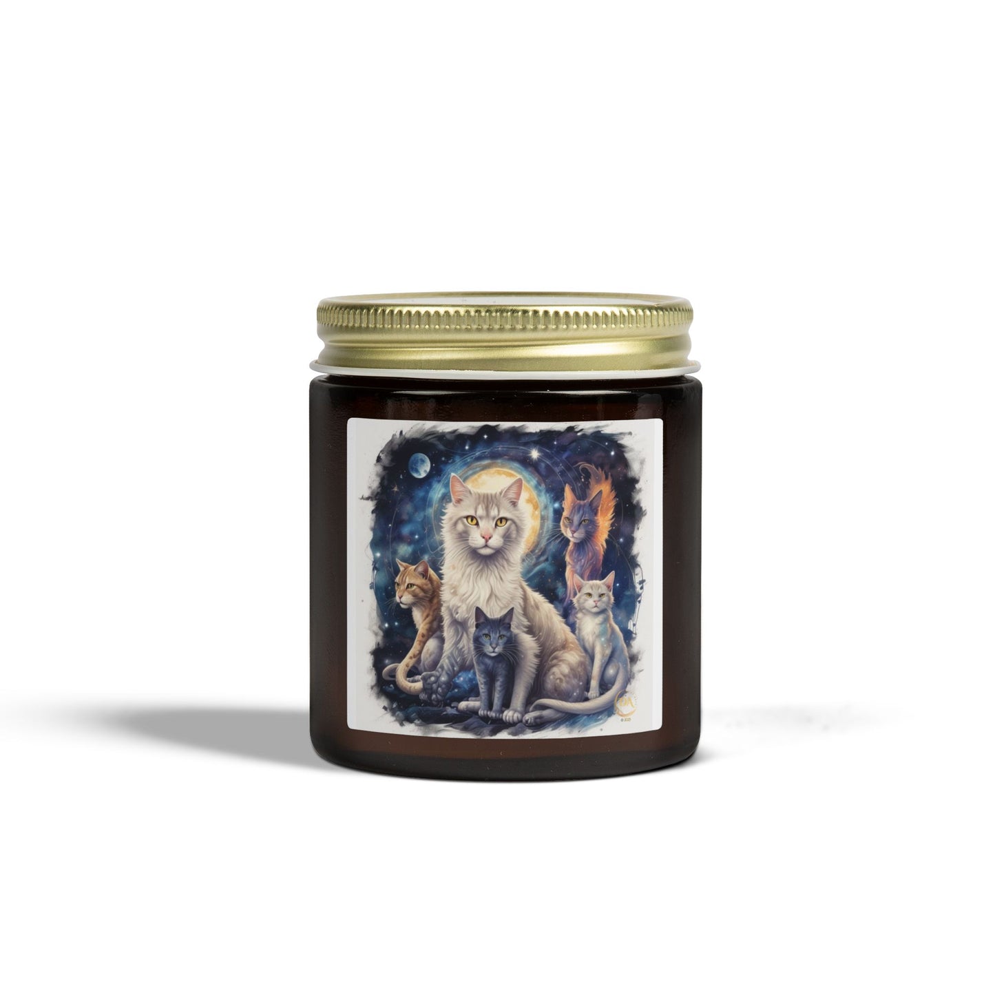 Premium Coconut Apricot Wax Scented Candles, Various Floral & Spice Fragrances (4oz), Spiritual Christmas Holiday Cat Lover Pet Gift, Ginger, White, Gray & Brown Cats Galaxy Space Fantasy Cat Art, by Divine Arts