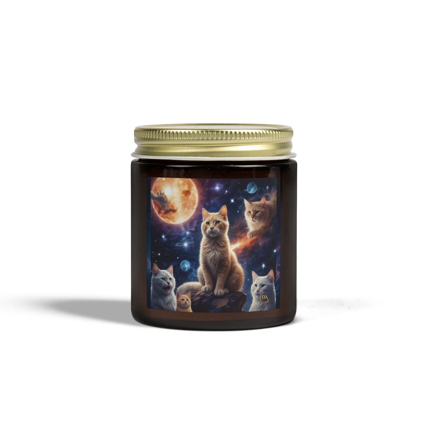 Premium Coconut Apricot Wax Scented Candles, Various Floral & Spice Fragrances (4oz), Spiritual Christmas Holiday Cat Lover Pet Gift, Ginger Tabby & White Cats Galaxy Space Fantasy Cat Art, by Divine Arts