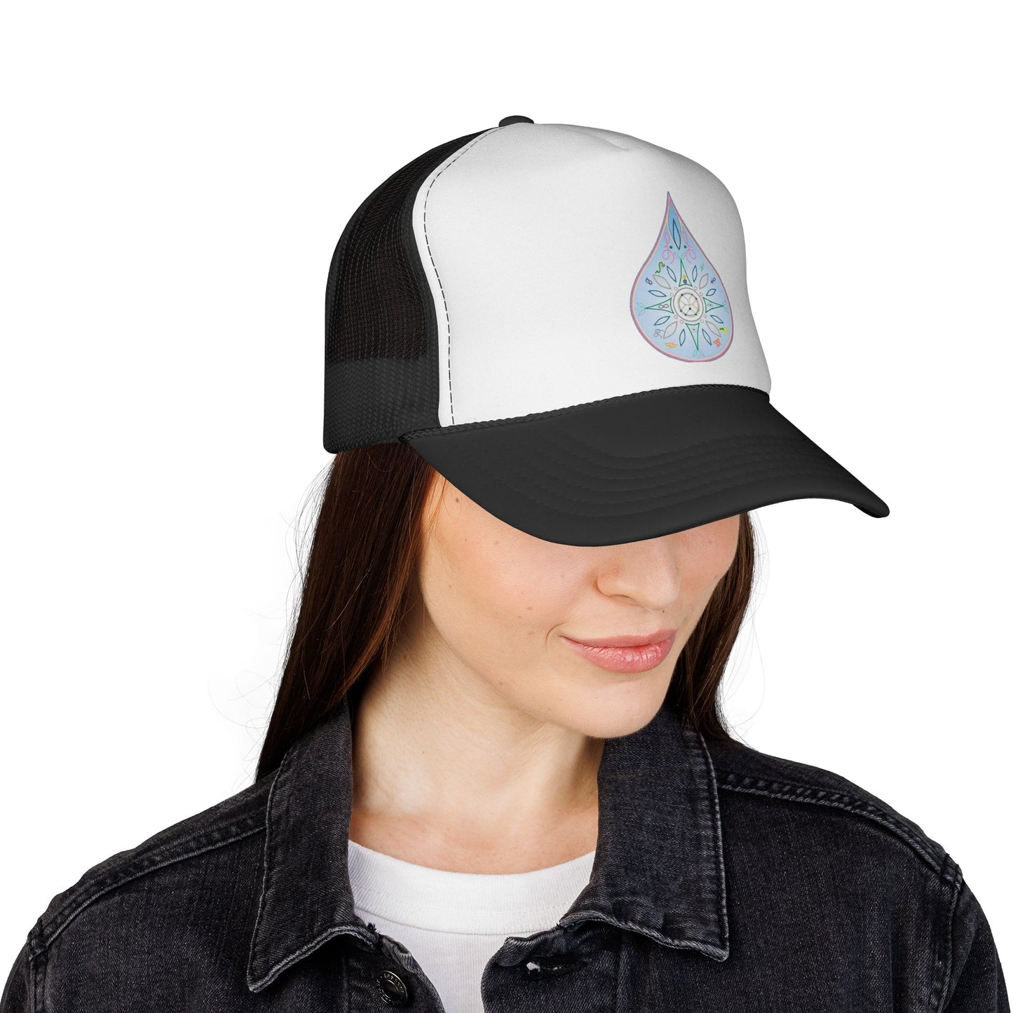 Water Drop Eckasha God Seed Code Trucker Hat — BohoTeardrop Spiritual Eckasha Hat by Divine Arts