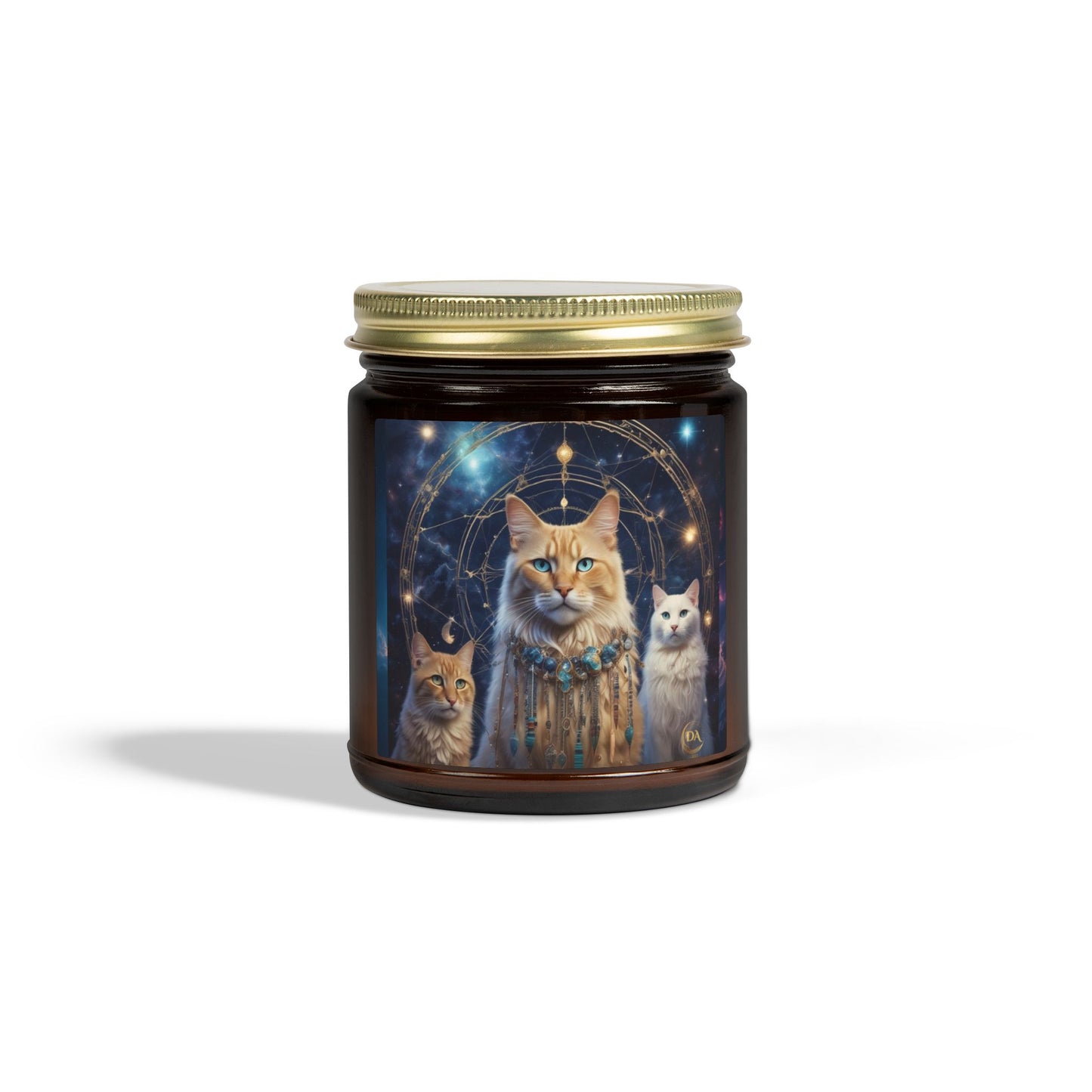 Premium Coconut Apricot Wax Scented Candles, Various Floral & Spice Fragrances (4oz), Spiritual Christmas Holiday Cat Lover Pet Gift, Ginger & White Cats Galaxy Space Fantasy Tribal Art, by Divine Arts