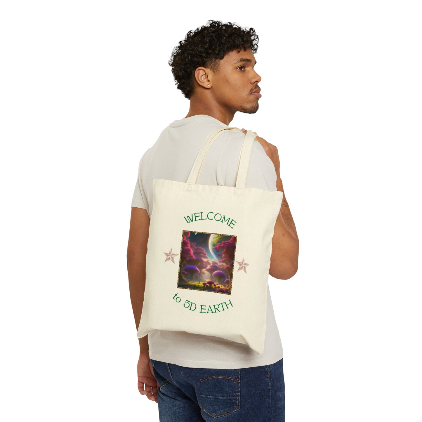 Divine Arts 100% Cotton Canvas Compact Lightweight Spiritual Fantasy Utopia Earth 5D Freedom Ascension Art Tote Bag