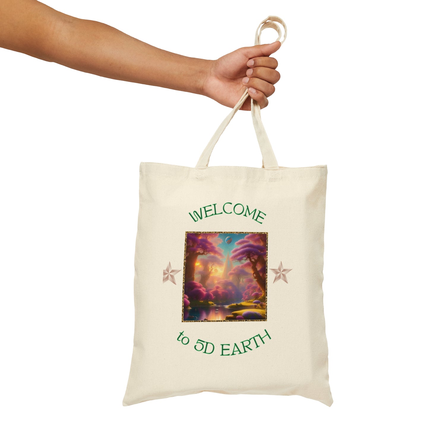 Divine Arts 100% Cotton Canvas Compact Lightweight Spiritual Fantasy Utopia Earth 5D Freedom Ascension Art Tote Bag