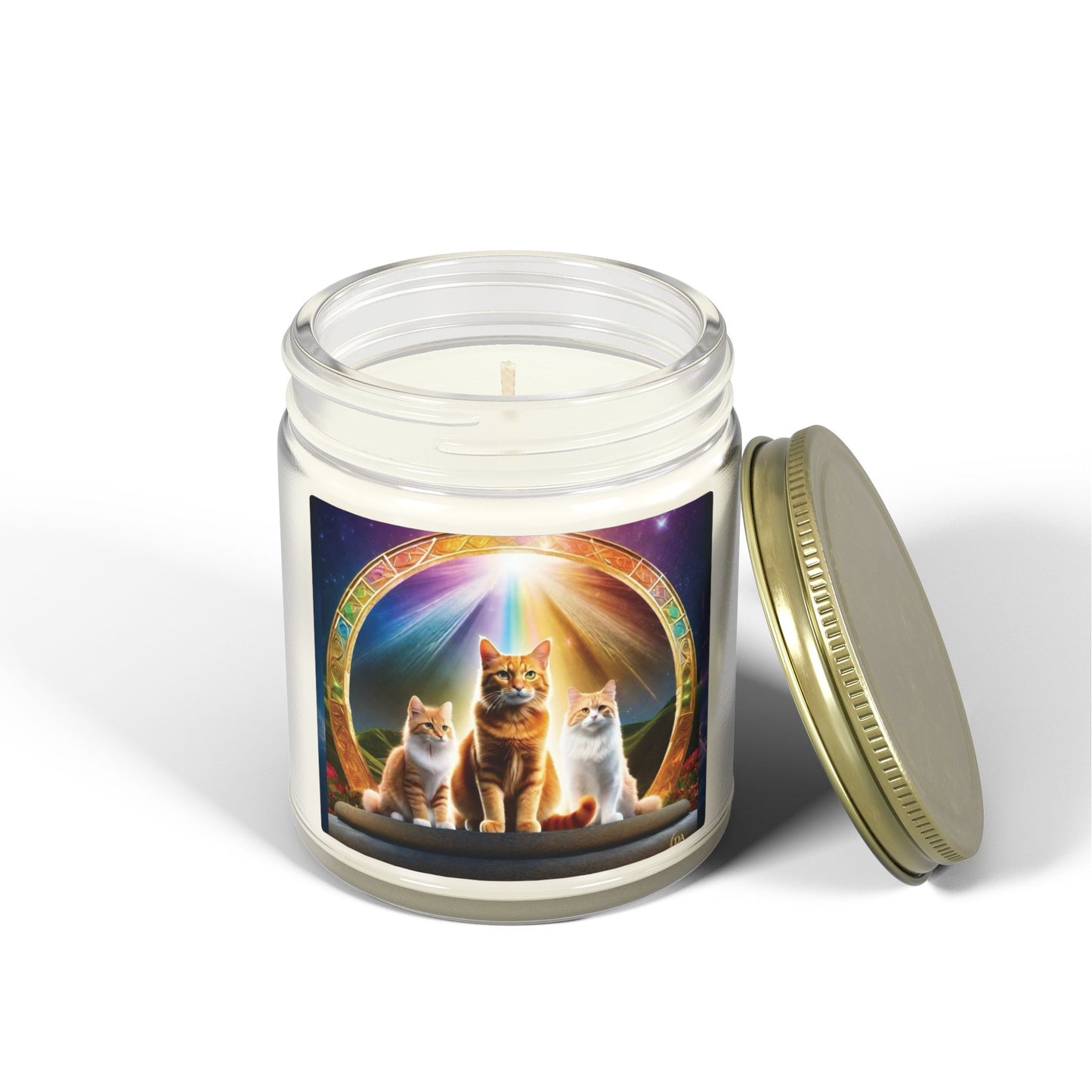 Premium Coconut Apricot Wax Scented Candles, Various Floral & Spice Fragrances (4oz), Spiritual Christmas Holiday Cat Lover Pet Gift, Ginger Tabby & White Cats Galaxy Space Fantasy Cat Art, by Divine Arts