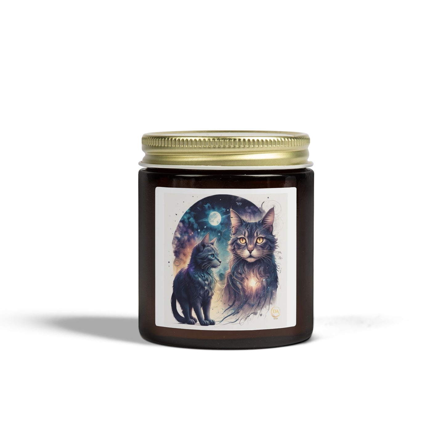 Premium Coconut Apricot Wax Scented Candles, Various Floral & Spice Fragrances (4oz), Spiritual Christmas Holiday Cat Lover Pet Gift, Ginger, White, Brown Tabby & Gray Cats Galaxy Space Fantasy Cat Art, by Divine Arts
