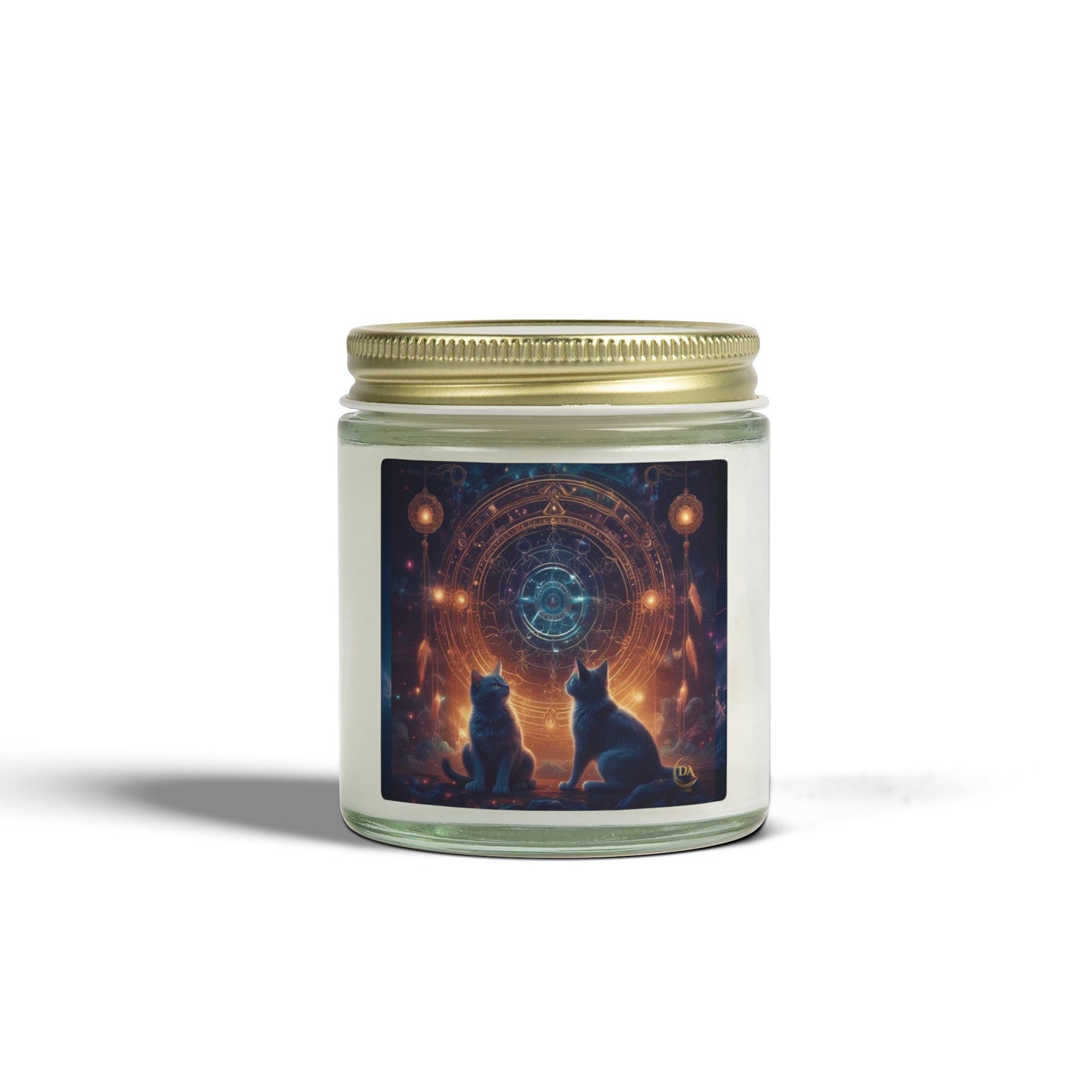 Premium Coconut Apricot Wax Scented Candles, Various Floral & Spice Fragrances (4oz), Spiritual Christmas Holiday Cat Lover Pet Gift, Black Cats Sacred Geometry Galaxy Space Fantasy Cat Art, by Divine Arts