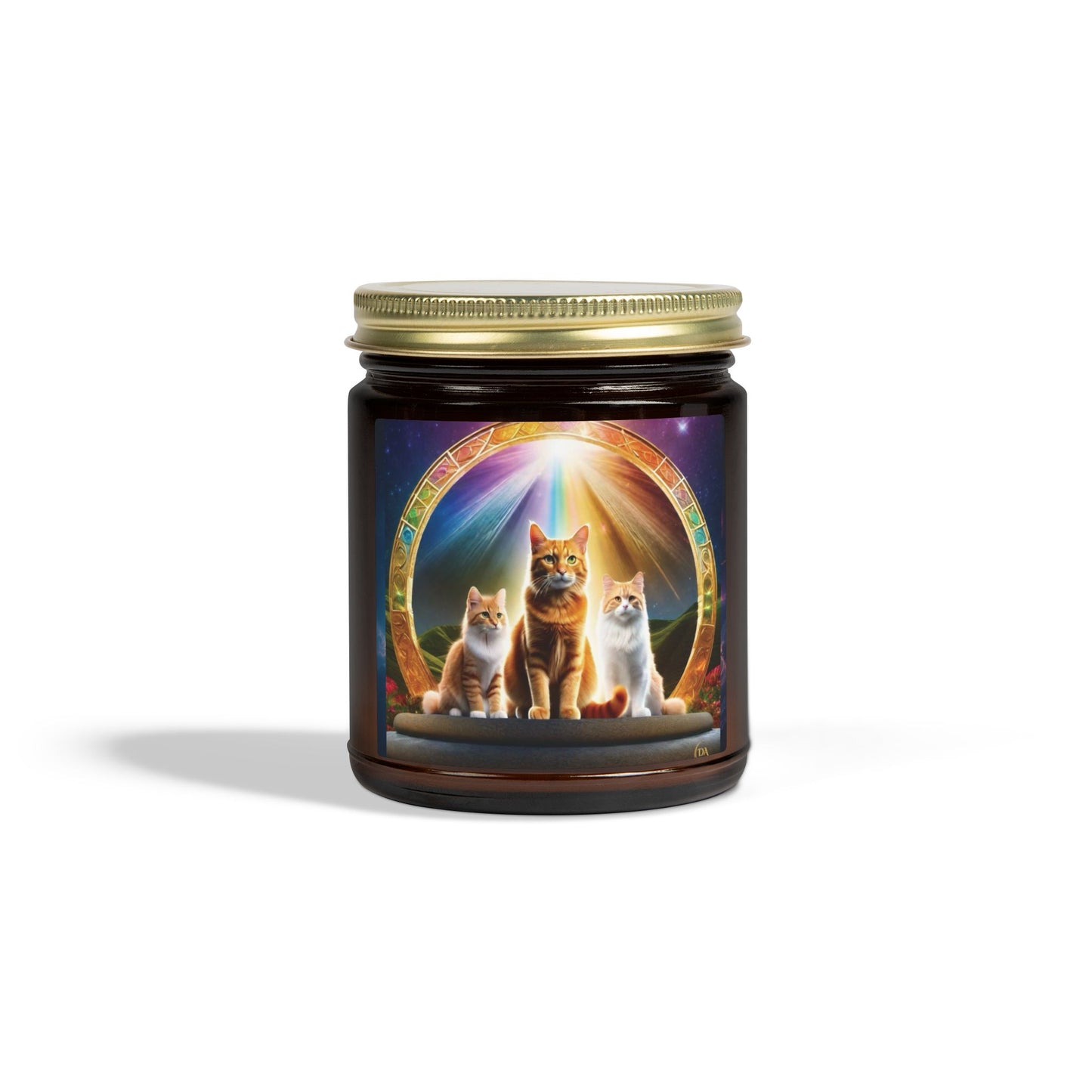 Premium Coconut Apricot Wax Scented Candles, Various Floral & Spice Fragrances (4oz), Spiritual Christmas Holiday Cat Lover Pet Gift, Ginger Tabby & White Cats Galaxy Space Fantasy Cat Art, by Divine Arts