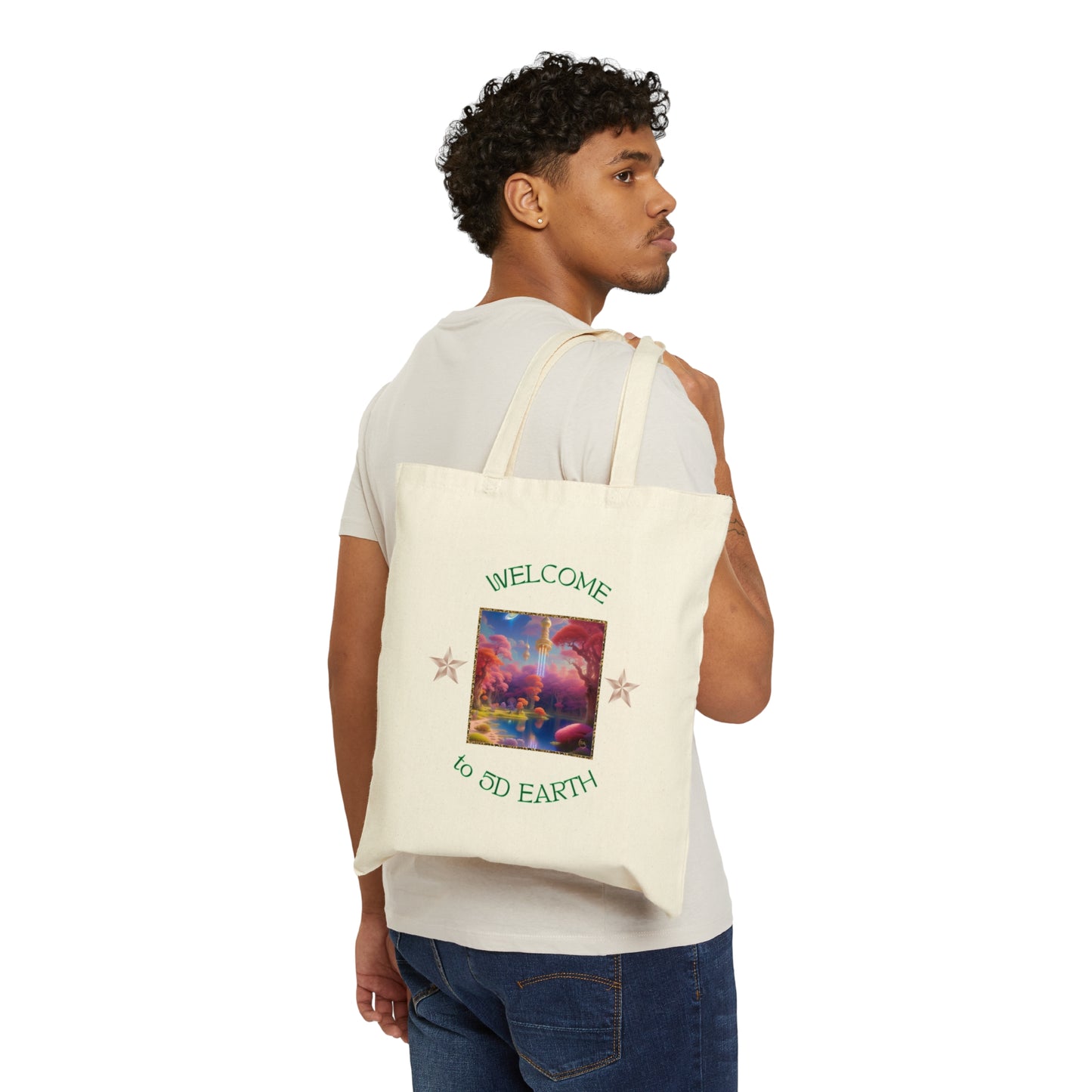 Divine Arts 100% Cotton Canvas Compact Lightweight Spiritual Fantasy Utopia Earth 5D Freedom Ascension Art Tote Bag