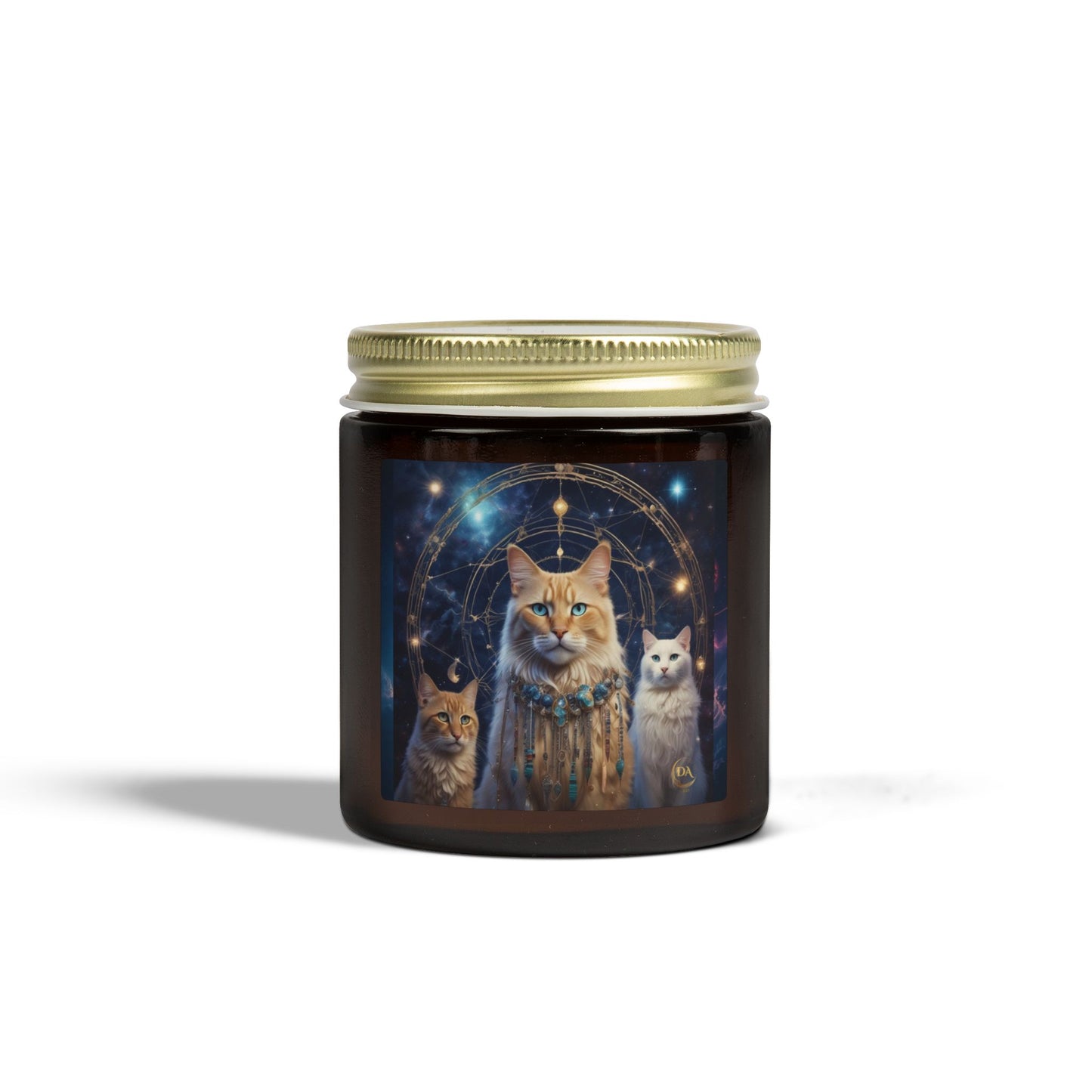 Premium Coconut Apricot Wax Scented Candles, Various Floral & Spice Fragrances (4oz), Spiritual Christmas Holiday Cat Lover Pet Gift, Ginger & White Cats Galaxy Space Fantasy Tribal Art, by Divine Arts