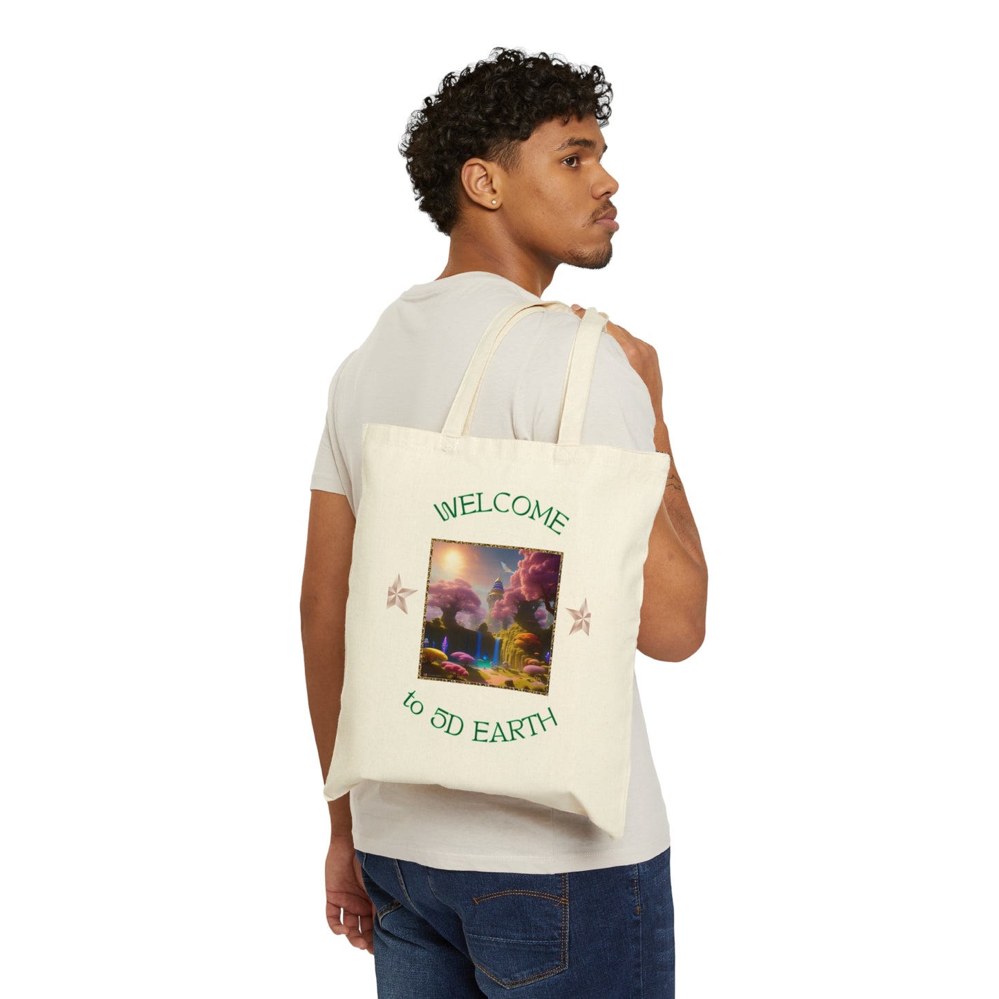 Divine Arts 100% Cotton Canvas Compact Lightweight Spiritual Fantasy Utopia Earth 5D Freedom Ascension Art Tote Bag