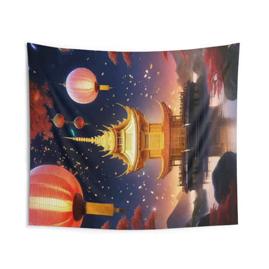 Indoor Polyester Wall Tapestry (88"X 104"), Buddha in Samadhi Bliss Meditation in Outdoors Nature Amidst Sea of Bubbles, Diamond Sutra Art, by Divine Arts