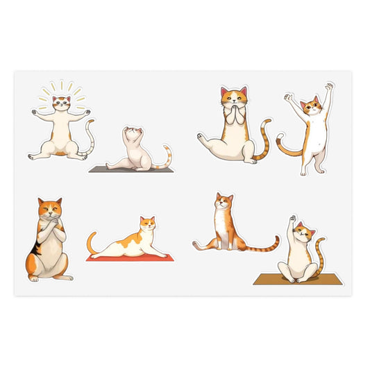 Yoga Cat Vinyl Sticker Sheet (6x4) — Cute Calico and Orange Tabby Cats Pose for Planners, Laptops, Notebooks & Stationery by Divine Art