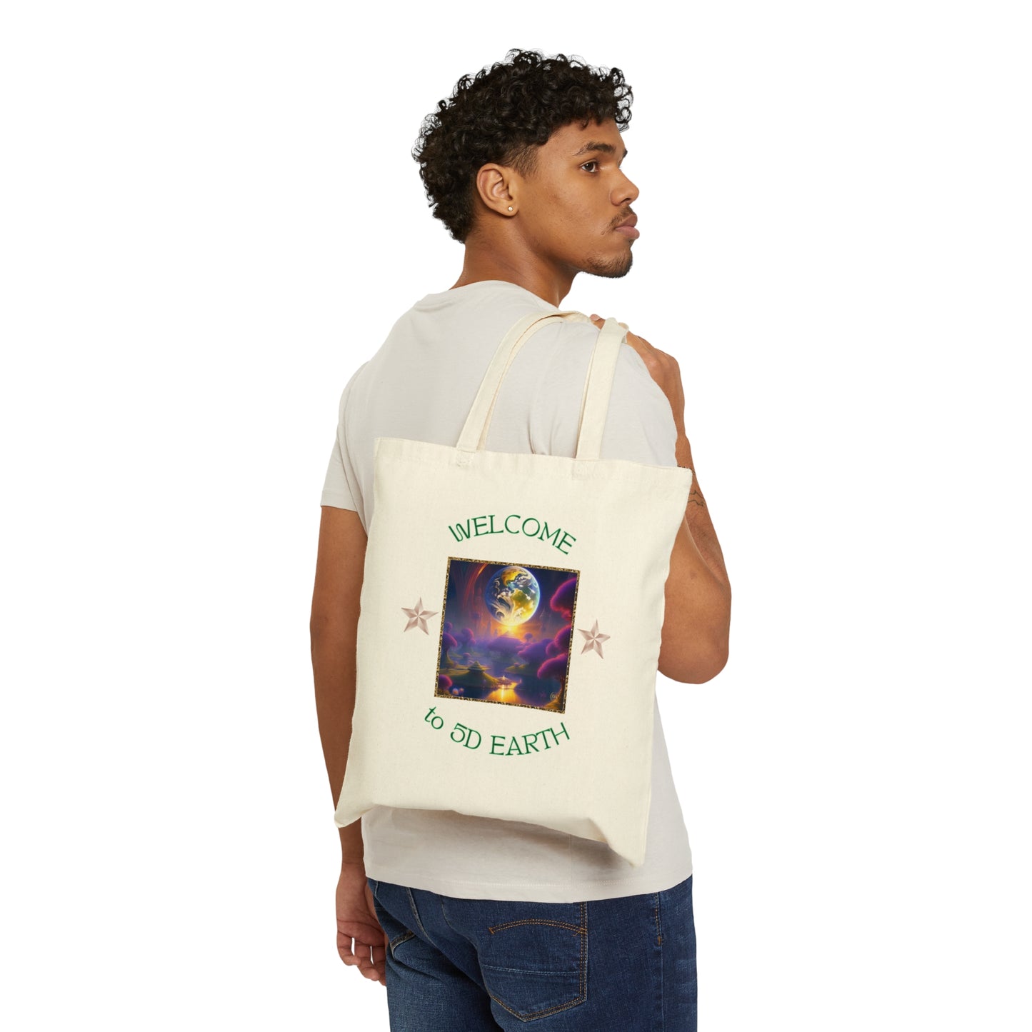 Divine Arts 100% Cotton Canvas Compact Lightweight Spiritual Fantasy Utopia Earth 5D Freedom Ascension Art Tote Bag